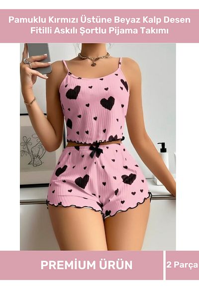 VARESSA Special Series Design Model 100% Cotton Elegant Patterned Stylish Special Daily Trend Suspender Shorts Pajama Set