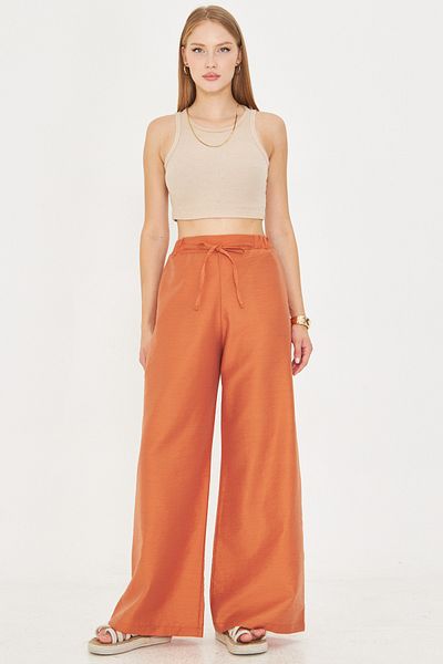 armonika Women's Orange Elastic Waist Pocketed Loose Trousers with Tie Detail Arm-25Y001077