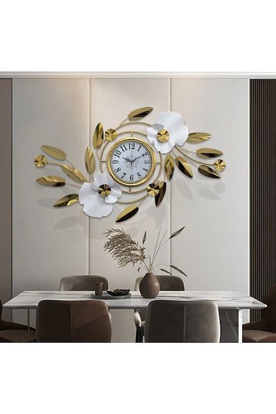 BLA BLA FOAM 3D Wall Clock, Large, Modern, Metal, Floral 100x60 cm