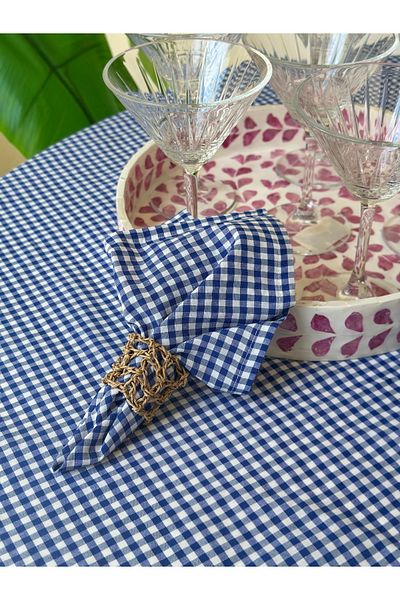 Decamor home 6 Thin Linen Fabric Navy Blue Gingham Fabric Napkins