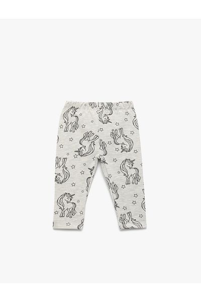 Koton Elastic Waist Unicorn Printed Cotton Leggings