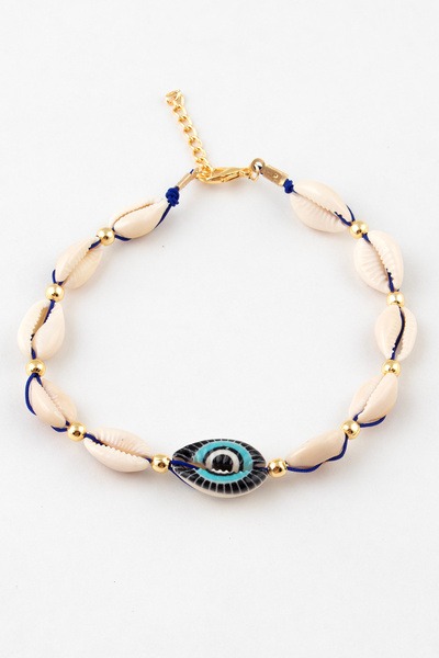 Sortie Aksesuar Nazar bead patterned sea shell figured sea shell string anklet