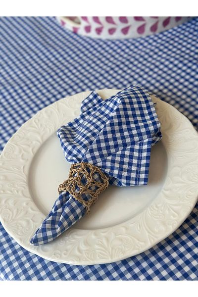 Decamor home 6 Thin Linen Fabric Navy Blue Gingham Fabric Napkins