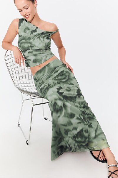 Stradivarius Desenli tül midi etek