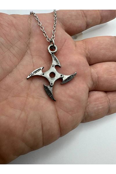 Herşey Nota Unisex Necklace with Ninja Star (Shuriken) Figure – 60 cm Anime Jewelry with Metal Chain