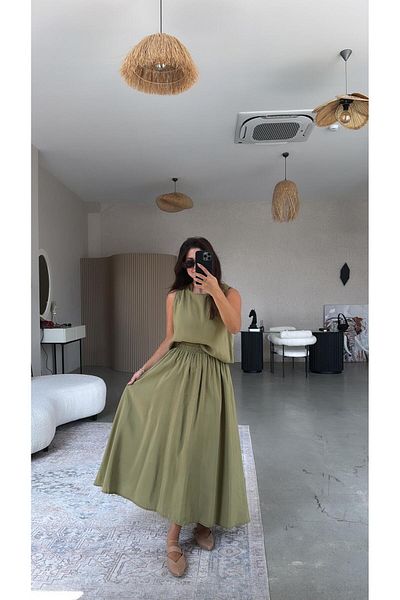 Buket Teke Khaki Skirt Blouse Draped Suit