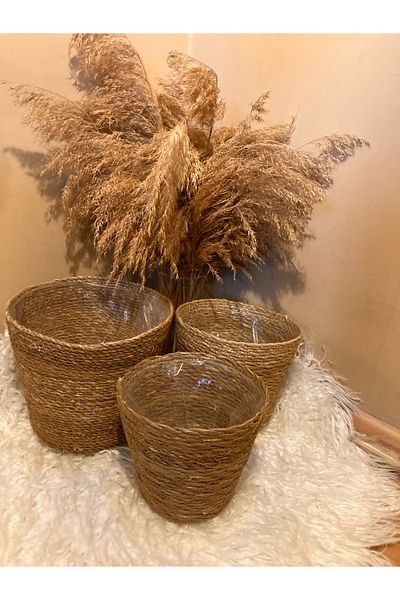 Paganca 3-Piece V-Shaped Wicker Flower Pot with Inner Bag