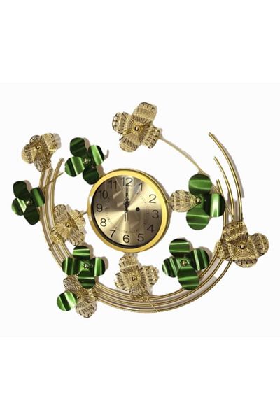 BLA BLA FOAM Metal Wall Clock, Floral Green/Gold 75x75 cm