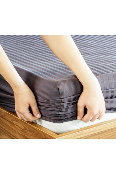 PAMUK DÜNYAM HOME Fitted Sheet / Cotton Satin Striped 80% Cotton 20% Polyester