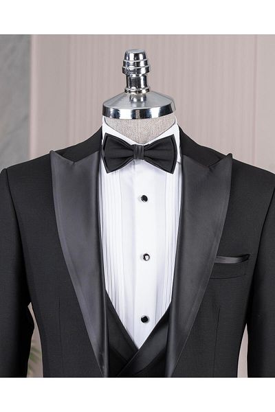 TerziAdemAltun Italian Style Slim Fit Jacket Vest Pants Groom Suit Set Black T14268
