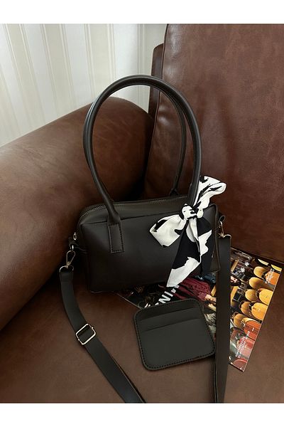 NOTHING Women's Coffee Cream Adjustable Strap Scarf and Card Holder Gift 2-Piece Hand Shoulder Bag Set Moriselen