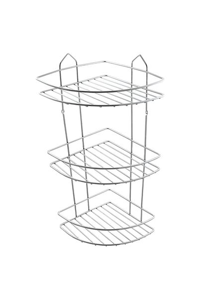 flores Bathroom shelf, metal, corner, three shelves, shiny chrome, 210 x 210 x 530 mm