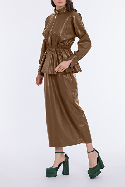 Qui Prive Kadın Beli Büzgülü Deri Elbise