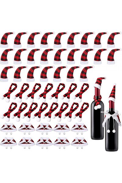 Nuenen Set of 50 Christmas wine bottle ornaments, textile, red/white/black