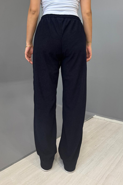 Tarz Cool Women's Jacquard Casual Lace-Up Trousers - Dark Blue