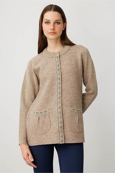 Desen Triko Women's Zero Collar Front Felt Short Wool Coat K.Beige