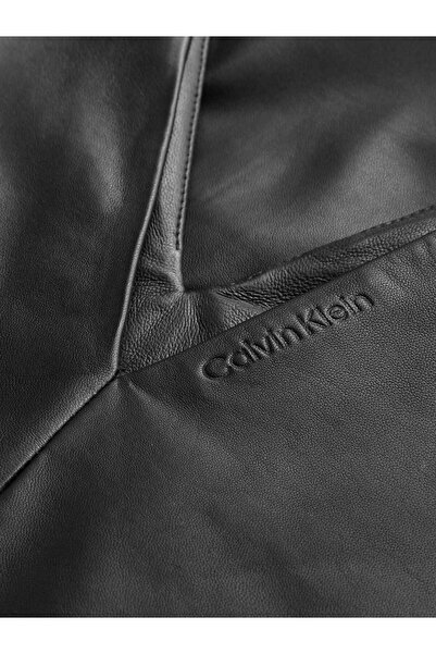 Calvin Klein LEATHER V NECK DRESS Kadın Siyah Elbise