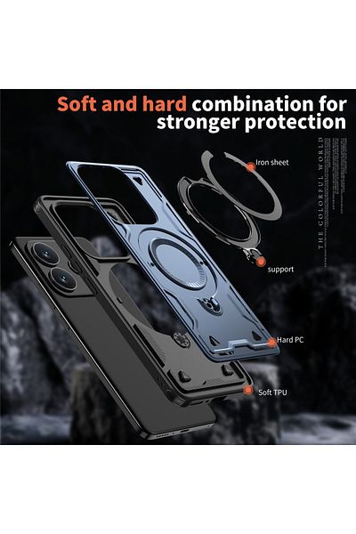 ALC MOBILE Military armour case with metal ring, compatible with Xiaomi Redmi Note 14 4G, Blue