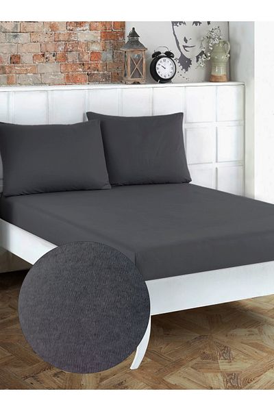 PAMUK DÜNYAM HOME Elastic Bed Sheet Gray +2 Pillowcases / 180 X 200