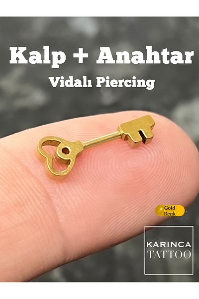 Karınca Piercing Heart Key Screw Piercing Forward Helix Flat Straight Bar Conch Earlobe Tragus Ear Earring