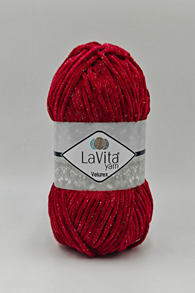 LaVita Yarn Velurex Simli El Örgü Ipi %90 Polyester %10 Lurex 100gr (3017 KIRMIZI)