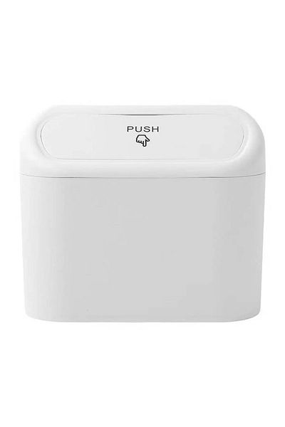 Miu Auto Vehicle Garbage Bin Spring Loaded Lid Liquid Proof Trash Can White Color