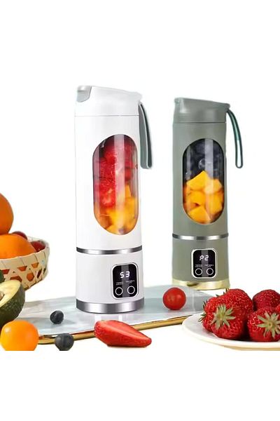 OEM Portable Blender 450ml, USB, 12 Stainless Steel Blades, 50W, 18000 RPM, LED Display, Silicone Handle