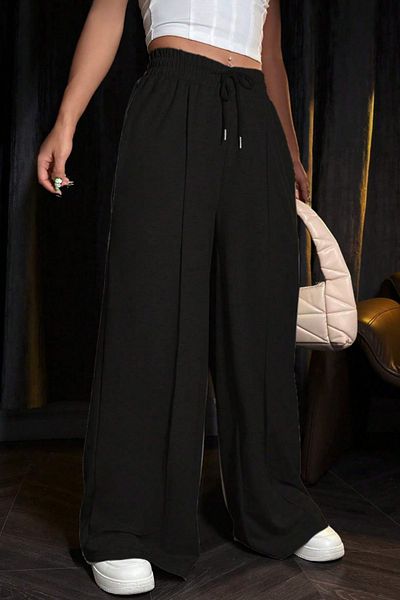 COOL TARZ Women's Black Striped 2 Thread Wide Leg Sweatpants