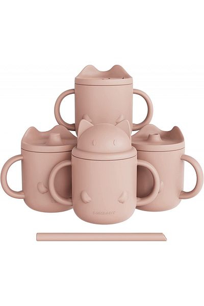 Lyasil Set of 4 baby cups, silicone, pink, 227 ml