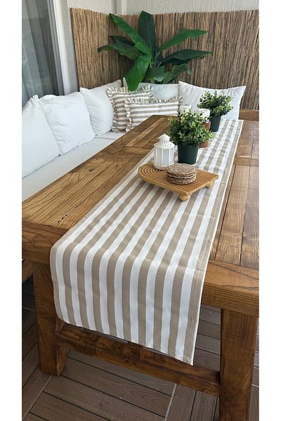 Decamor home Beige Striped Worry-Free Stain-Proof Liquid-Proof Runner