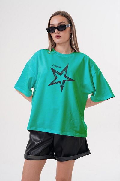 JANSO GROUP -Men's Cotton Printed Star Short Sleeve Tshirt Oversize Big Size
