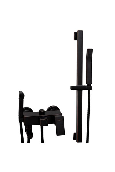Trendy's Wall-Mounted Bathtub Faucet, With Shower Set With Bar And Bidet Function, Antique Black