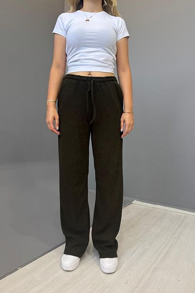COOL TARZ Women's Jacquard Casual Lace-Up Trousers - Black