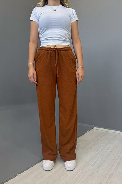 COOL TARZ Women's Jacquard Casual Lace-Up Trousers - Mustard