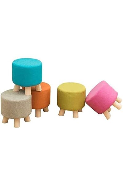 genric FFD Round Footrest Ottoman Chair - Fabric Padded Seat Pouf (Blue)