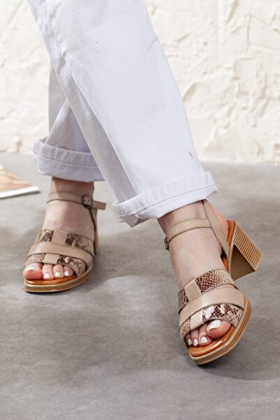 Adım Adım Women's Genuine Leather Extra Comfortable Heeled Sandals