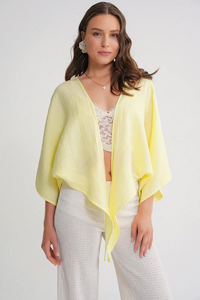 Mixray 4723 Women's Tie Front Bolero Blouse Yellow