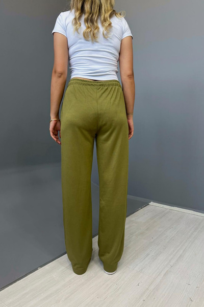 Tarz Cool Women's Khaki Striped 2 Thread Wide Leg Sweatpants