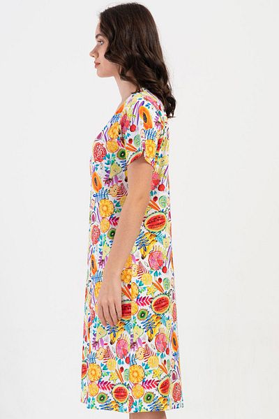 VİENETTA Cotton Women's Short Sleeve Zippered Home Dress, 408200