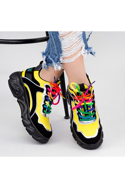 mei Women's Platform Sneakers SZ238 Black-Yellow