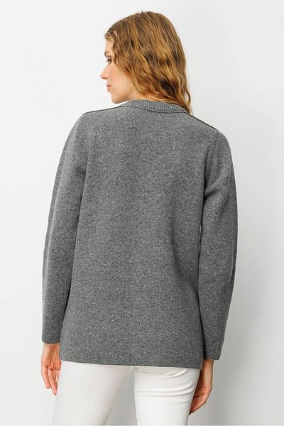 Desen Triko Women's Zero Collar Front Felt Short Wool Coat Smoked
