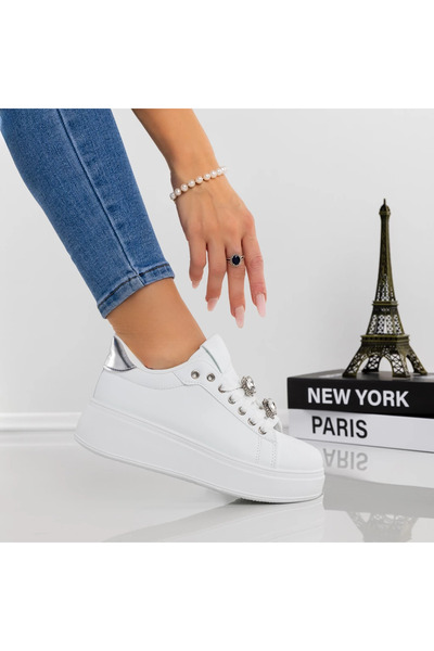 Givana Γυναικεία Αθλητικά Παπούτσια με Πλατφόρμα 88-117 Λευκό-Ασημί