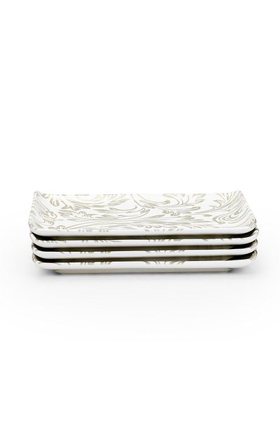 Edessa Elana Ceramic Rectangle Serving Plate (White, 12.5 x 24cm, Set of 4)