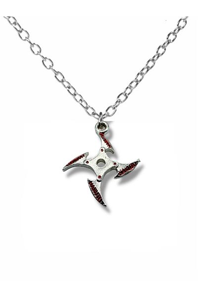Herşey Nota Naruto Anime Red Written Star Knife Figured Unisex Necklace – 60 cm Chain