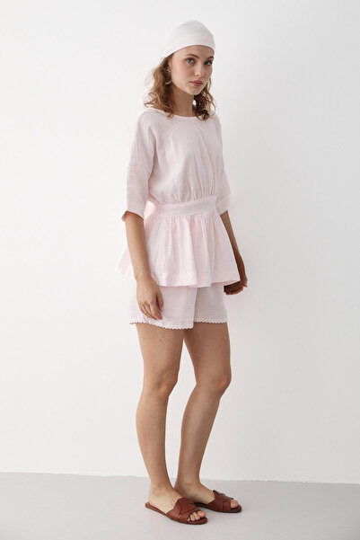 My Blog Pink 100% Cotton Back Bow Blouse Shorts Set - 30385