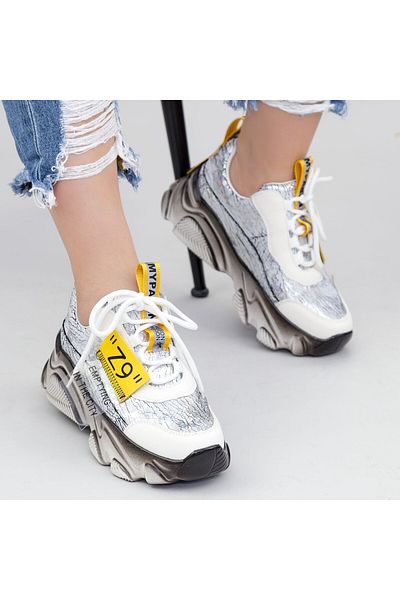 mei Women's Platform Sneakers SZ260 White-Yellow