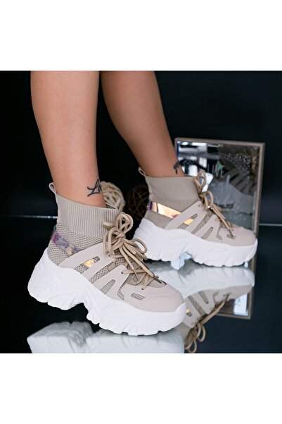 mei Γυναικεία Αθλητικά Παπούτσια με Πλατφόρμα WL119 Μπεζ