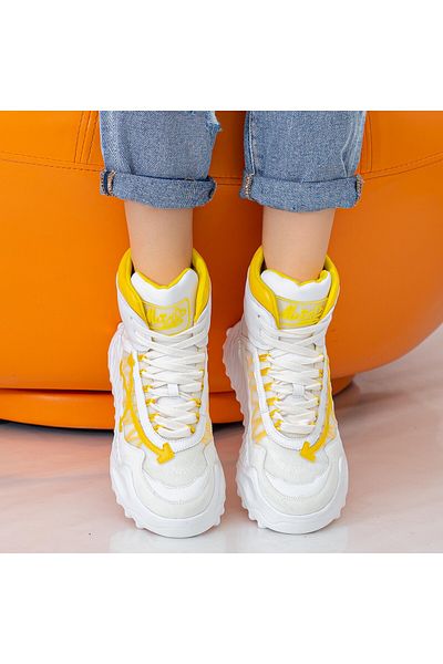 mei Women's Platform Sneakers SZ239 White-Yellow