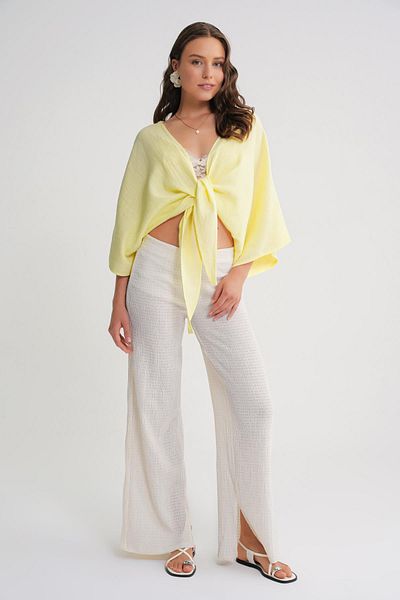 Mixray 4723 Women's Tie Front Bolero Blouse Yellow
