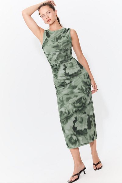 Stradivarius Printed tulle midi dress